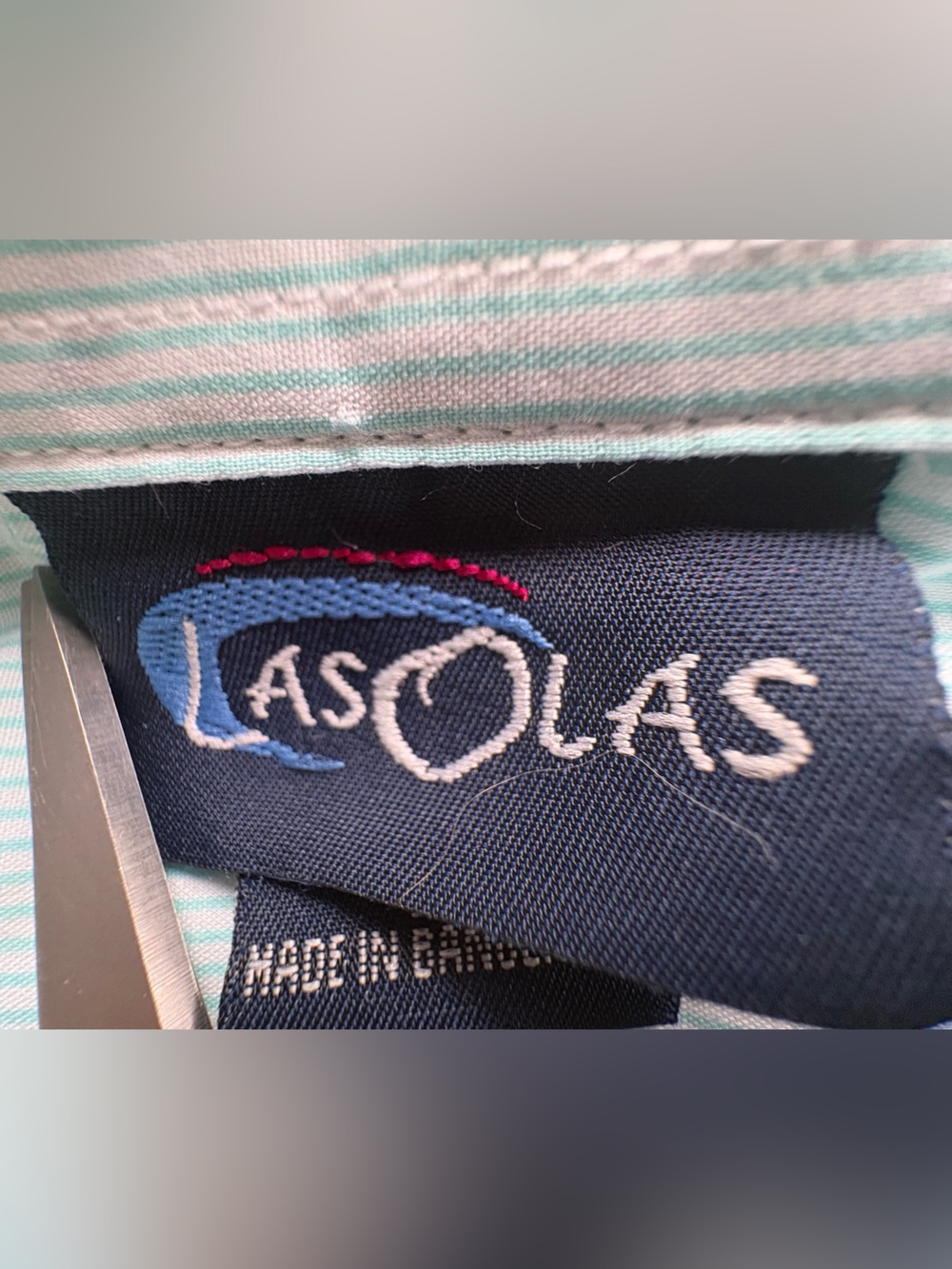 Las Olas Blue and White Stripe 50's Theme Button Up Shirt Retro Artsy Size XL - Picture 15 of 16